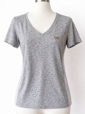 PINK Victoria's Secret Gray V-Neck Short Sleeve Tee with Gold Dog Logo
